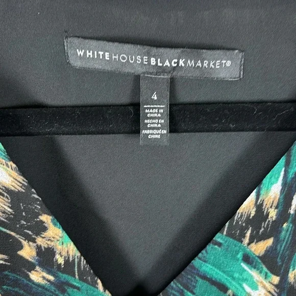 White House Black Market Cold Shoulder Long Sleeve Green and Black Top - Picture 2 of 9